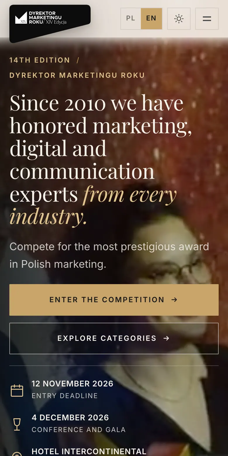 The Marketing Director of the Year website on a phone