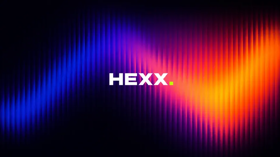 HEXX artwork: purple and orange light waves with the HEXX logo