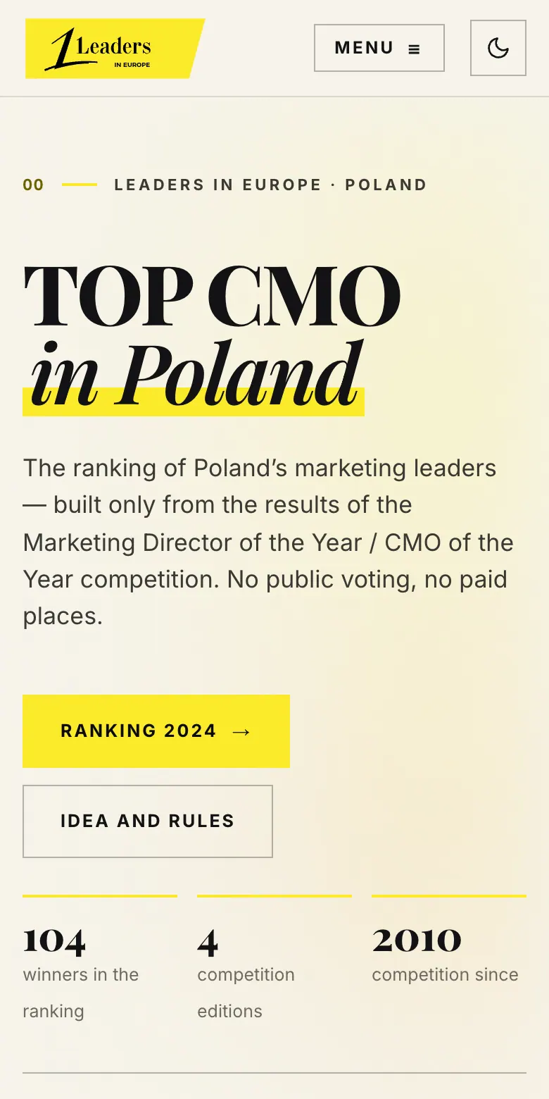 The Leaders in Europe website on a phone