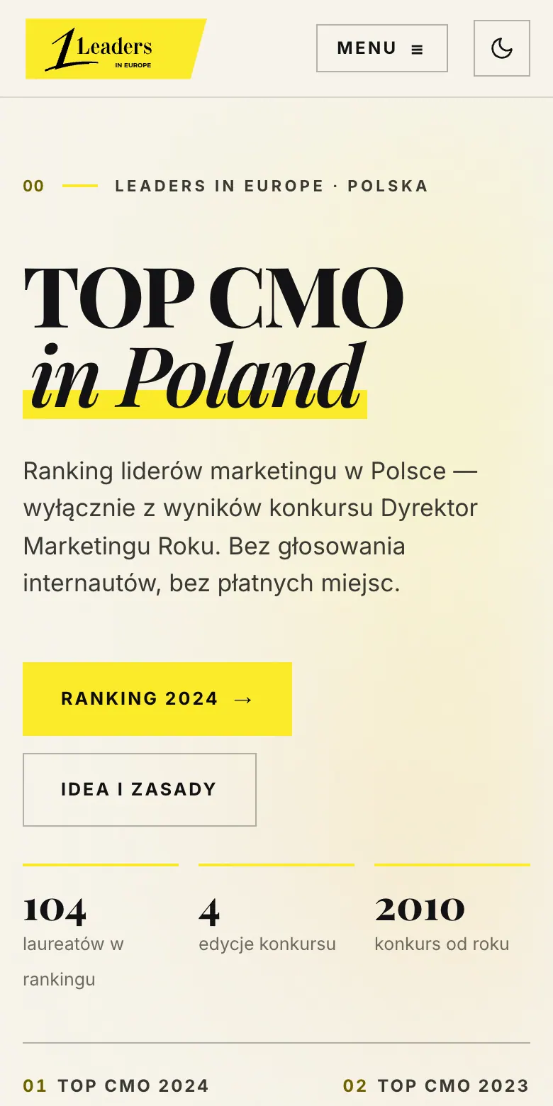 Strona rankingu Leaders in Europe na telefonie